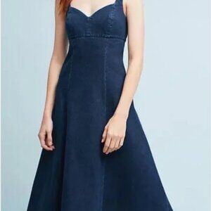 Holding Horses Edythe Midi Denim Jean Dress Sweetheart Neckline Size 4